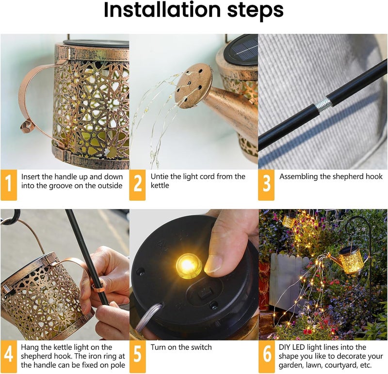 Misawce Solar Lights Outdoor Decorative, Metal Watering Can Lights Waterproof, Small Hanging Garden Decor Yard Outside Patio Lawn, Gifts for Mom Grandma Women Birthday(Warm White) - Image 4